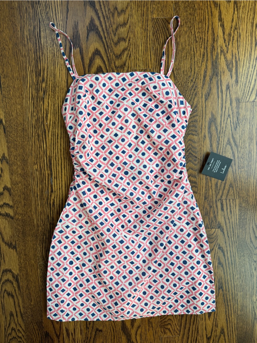 Lulu's NWT Pink and Navy Diamond-Print Spaghetti Strap Vacation Summer Dress